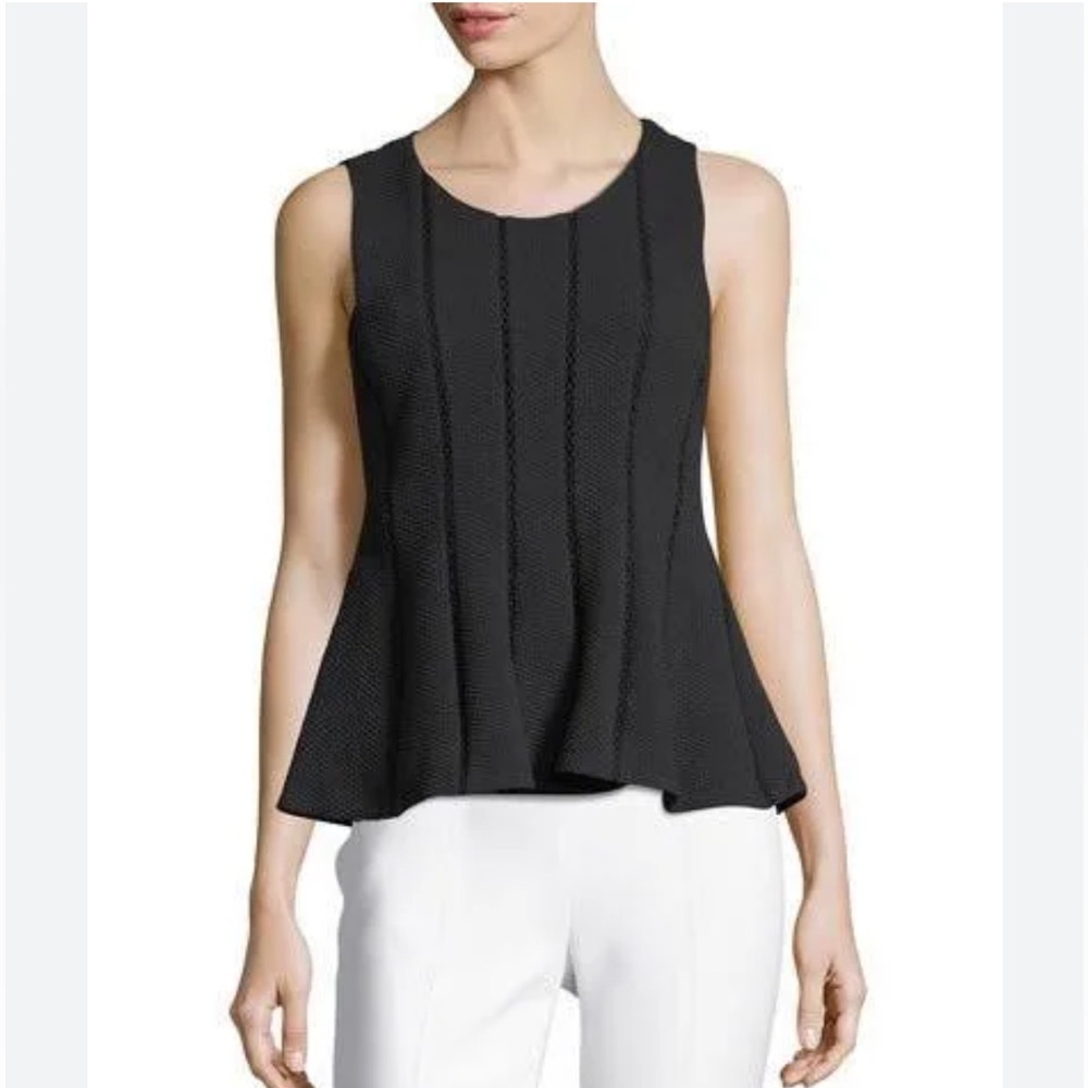 GORGEOUS REBECCA TAYLOR BLACK SLEEVELESS KNIT STYLE TOP SCALLOPED EDGE DETAILING
